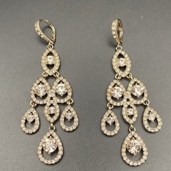 Givenchy Jewelry - Givenchy Chandelier Earrings Gold Tone Champagne Crystal Pageant Prom Bridal 3"